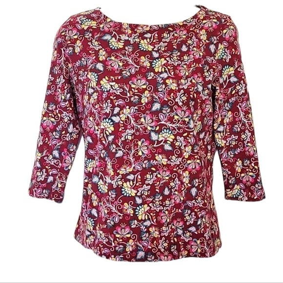 Talbots Tops - Talbots Floral Red Top 3/4 Sleeve Women's Petite S